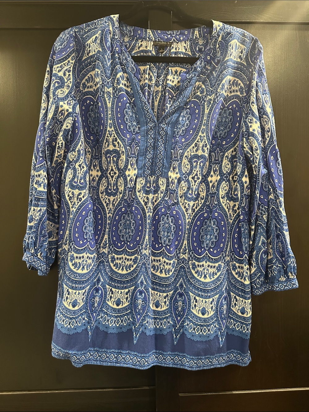 Talbots Blue and White Paisley V-Neck Tunic
